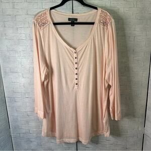 LRL Ralph Lauren Women's Large Cotton Peach Popover Top Crochet Lace Plus size